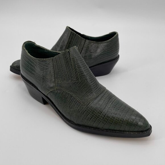 Vintage Western Green Leather Pointed Ankle Booties Ankle Boots Ashley | 5/5.5 - Picture 12 of 15